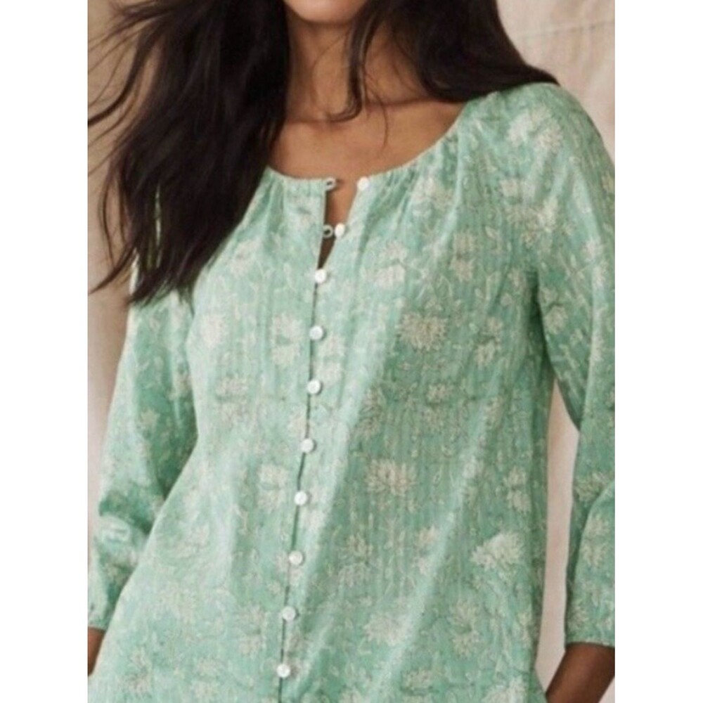 Pure Jill Women's Cotton Mint Floral Button-Front Tunic Top Size Large